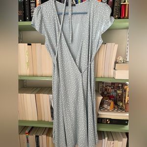 Brandy Melville Robbie dress, light blue wrap dress midi length, summer dress